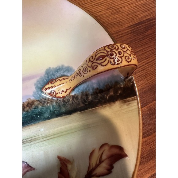 Antique Nippon Morimura Hand-painted Dish with Moriage Finger Handle - Landscape - Picture 9 of 11